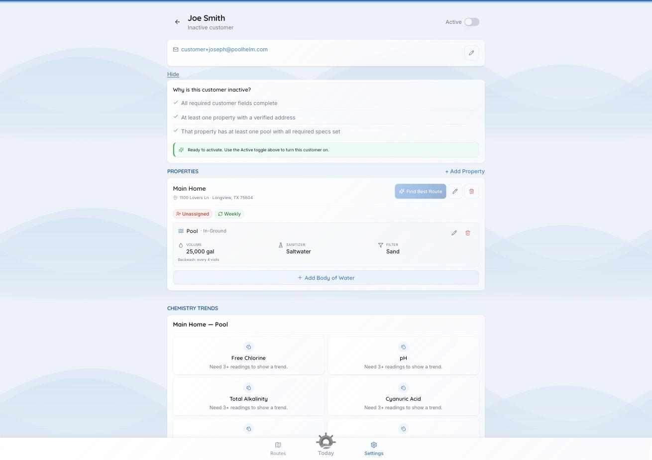 The three-check panel explaining why a customer is inactive